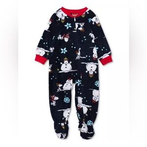 Peanuts  Briefly Stated Matching Baby Footed One-Piece Pajamas, Navy, 24 Months